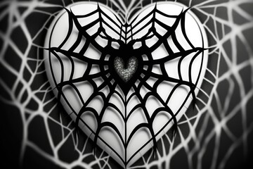 Fototapeta premium Heart made with spiderman webs Generative AI