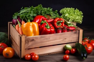 Fresh vegetables in a basket isolated on black, generative AI