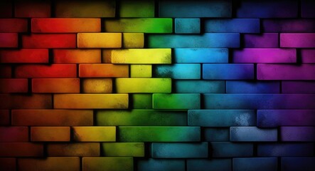  a rainbow colored brick wall with dark paint lining it, in the style of luminous 3d objects a rainbow colored brick wall with dark paint lining it, in the style of luminous 3d objects Generative AI