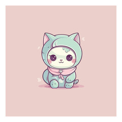 cute cat doll logo mascot. for a children's clothing store. modern flat color. pastel colors