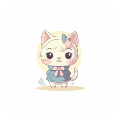 cute cat doll logo mascot. for a children's clothing store. modern flat color. pastel colors