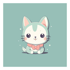 cute cat doll logo mascot. for a children's clothing store. modern flat color. pastel colors