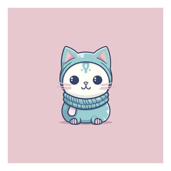 cute cat doll logo mascot. for a children's clothing store. modern flat color. pastel colors