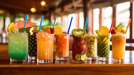 Selection of fresh cocktails on a bar - created using generative AI tools