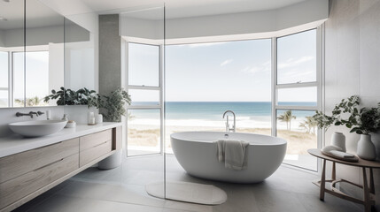 Fototapeta na wymiar Modern and Luxury bathroom interior design with Ocean View