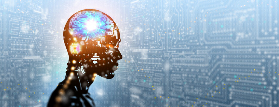 AI singularity concept. The moment artificial intelligence exceeds beyond human control and rapidly transforms society resulting in unforeseeable changes to human civilization.