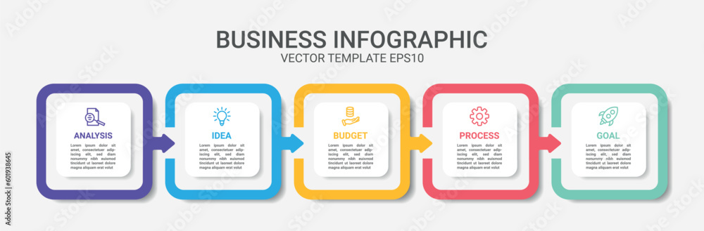 Leinwandbilder business infographic. work process. 5 steps in diagram. flow chart elements in timeline. info graph 