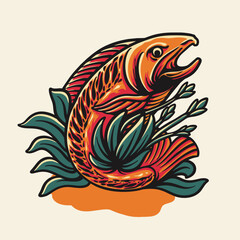 Fish and Flower Nature Vector Illustration
