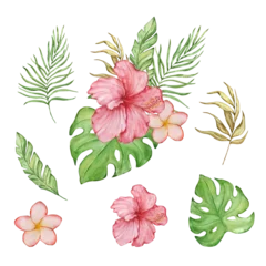 Kunstfelldecke mit Muster Tropische Pflanzen Watercolor tropical illustration with bright tropical leaves and flowers
