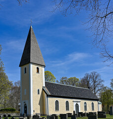 Norrbyas church and blue sky near Orebro Sweden may 9 2023