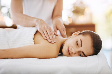 Therapy, beauty and massage with woman in spa for wellness, luxury and cosmetics treatment....