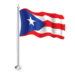 Puerto Rico Flag. Isolated Realistic Wave Flag of Puerto Rico Country on Flagpole.