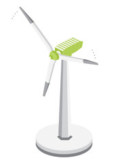 Isometric Wind Power Plant Isolated on White Background. Wind Turbine Generate Clean Energy. Infographic Element.