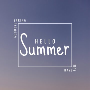 Composite of goodbye spring, hello summer and have fun text with rectangle against clear blue sky