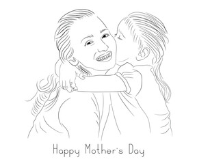 mother's day, baby and mom digital sketch, digital drawing vector illustration