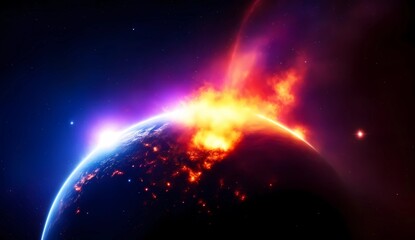 Explosion on top of planet earth view from space from Generative AI