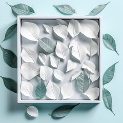 box and background with leaves