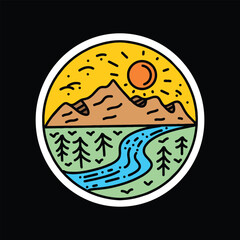Mountain Vintage Logo Vector Graphic Design illustration Circle Badge Emblem Symbol and Icon