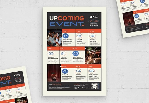 Event Calendar and Schedule Flyer Template with Whats On Guide