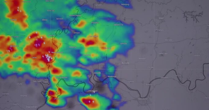 The weather forecast interface on the digital screen shows the storm., Global warming concept
