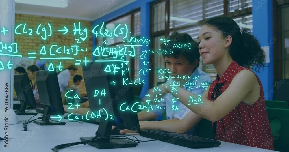 Poster animation of equations and data processing over diverse students