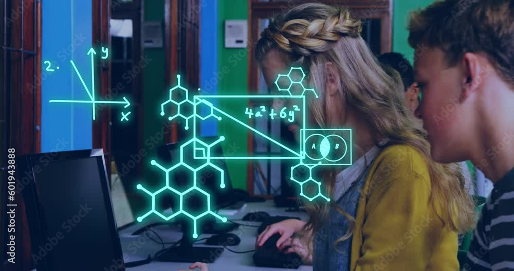 Poster animation of equations and data processing over diverse students