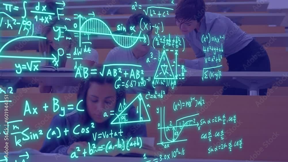Poster animation of equations and data processing over diverse students