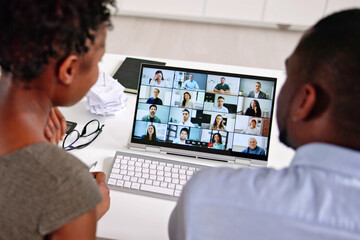 Fototapeta na wymiar Online Video Conference Meeting On Tablet