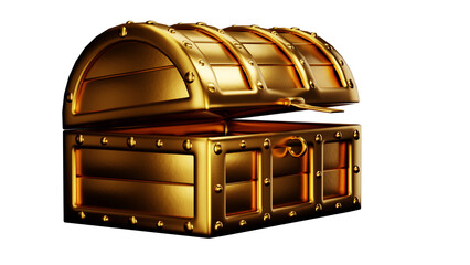 Open golden treasure chest box 3D rendering