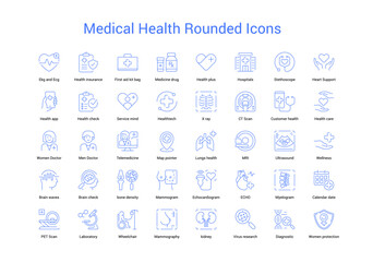 Blue color Medical Health Rounded Icons