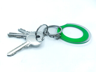 Key with eroded green circle logo, article writing concept, photo editing, object capture