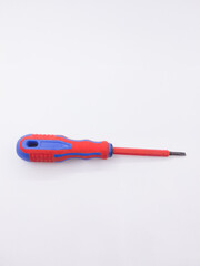 blue red screwdriver with white background