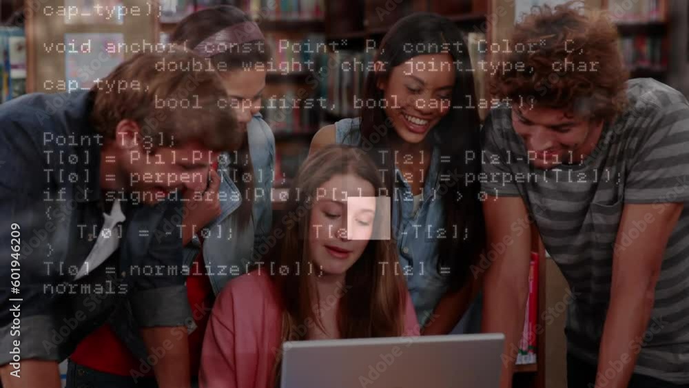 Aufkleber animation of data processing over diverse students