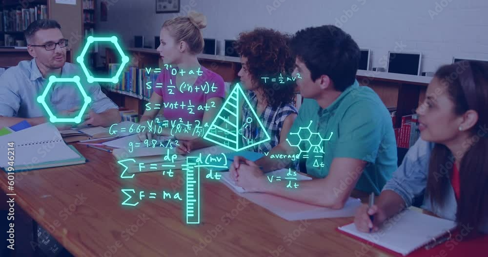 Aufkleber animation of equations and data processing over diverse students