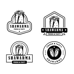 Doner logo kebab and shawarma set vintage template black and white