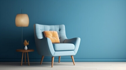 Armchair with blue tone and background. Generative ai