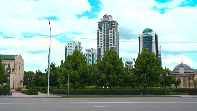 Grozny, Russia. Daily life in Chechen Republic. View of the skyscrapers complex Grozny City