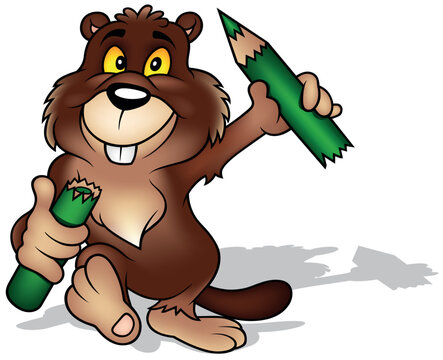 Brown Beaver with a Broken Green Crayon