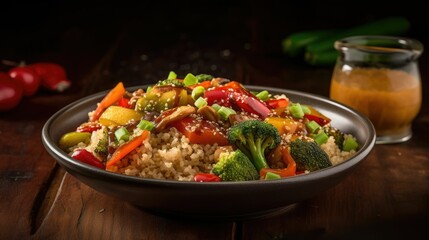 rice with vegetables and chicken. Generative AI