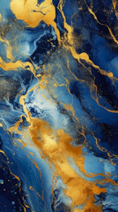 Fototapeta premium Beautiful Pleasant Blue Marble Iridescence With Gold Veins Created With The Help Of Artificial Intelligence