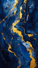Obraz premium Beautiful Pleasant Blue Marble Iridescence With Gold Veins Created With The Help Of Artificial Intelligence