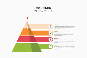 mountain infographics business. 5 steps to success. vector illustration flat design. mountain with red flag and with route to the top.Can be used for workflow layout, processes, presentation