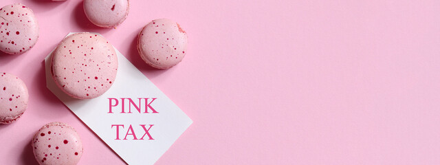 pink tax concept. big pink dessert and small desserts on pink background. comparison style. copy...