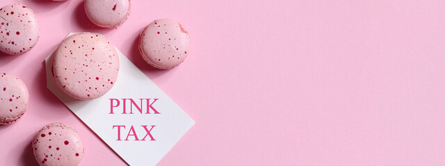 pink tax concept. big pink dessert and small desserts on pink background. comparison style. copy space banner
