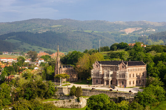 Sobrellano Palace and Capilla Pante&oacute;n de los Marqueses. Comillas, Cantabria, Spain.