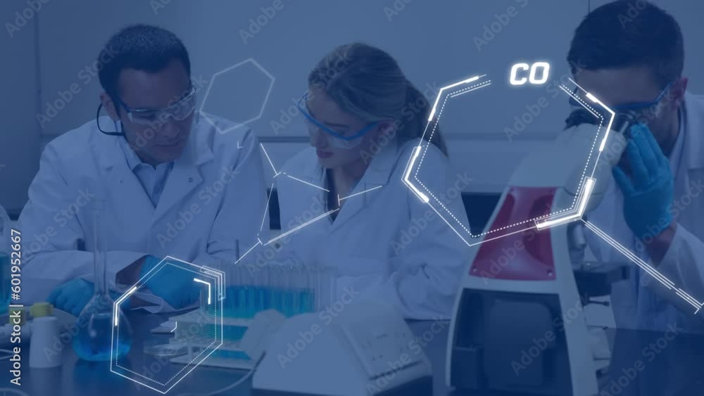 Aufkleber animation of scientific data processing over diverse scientists