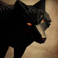 Stylized black wolf with glowing eyes