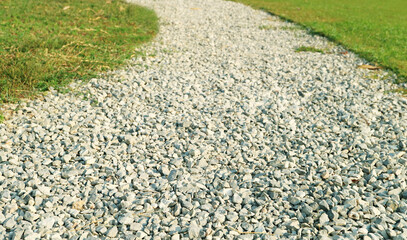 Curvy gravel path in the morning sunlight