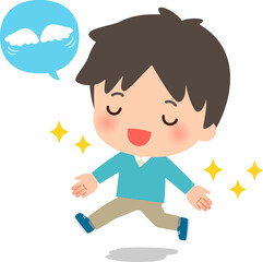 手を広げてジャンプする男性、解放感