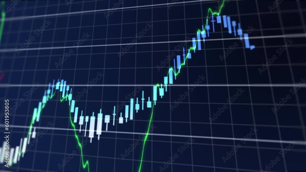 Poster animation of financial data processing over grid network against blue background